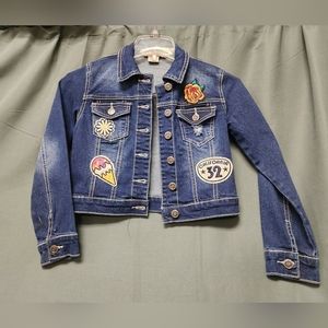 1st Kiss Girls Dark Blue Jean Jacket, girls size Med., customized ice cream, CA